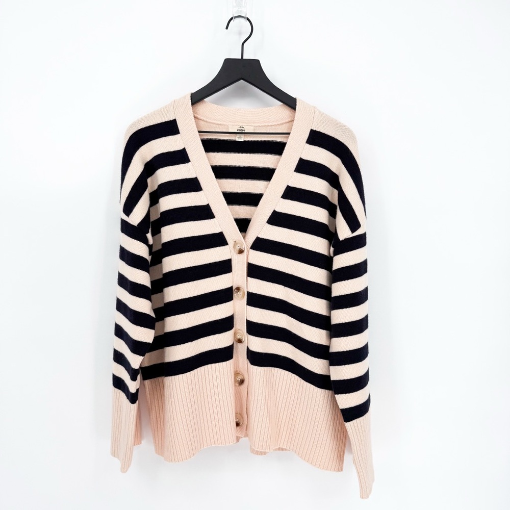 Entro Nautical Knit Cream Black Stripe Cardigan Small